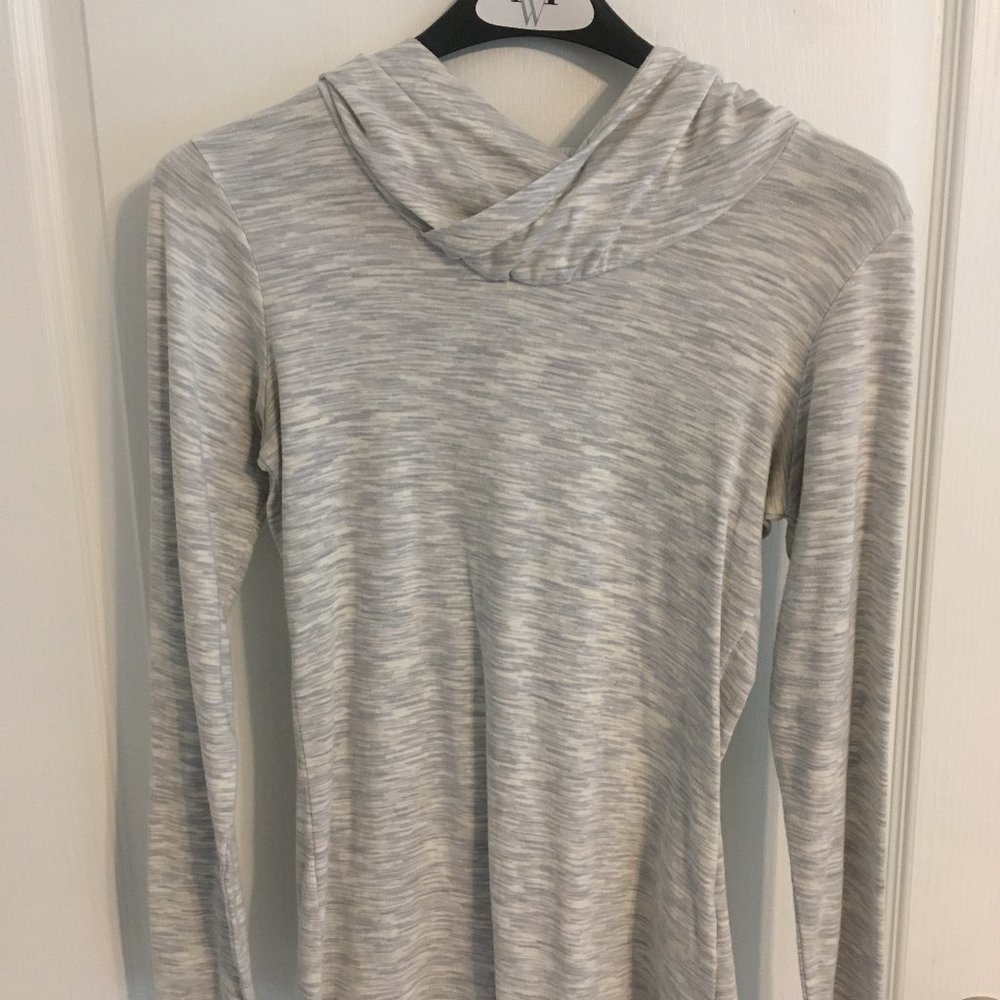 Columbia Long Sleeve Hooded Shirt, White and Grey